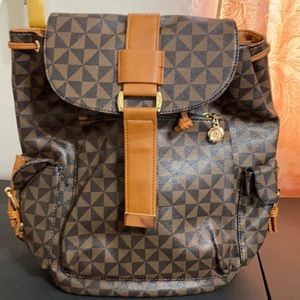 Men or women backpack brown squares design